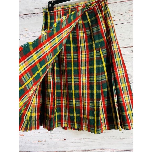 Vintage Plaid Jacket Skirt Set Handmade 1960s or 1970s Retro Green Red Yellow - Picture 12 of 14